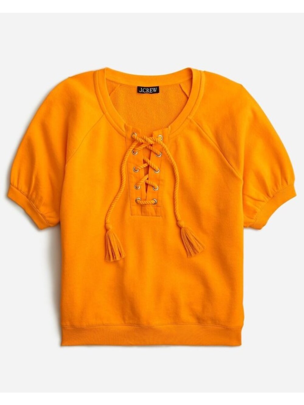 Women’s J.Crew University Apricot Orange Lace-up Terry Short-Sleeve Lace-Up Shir